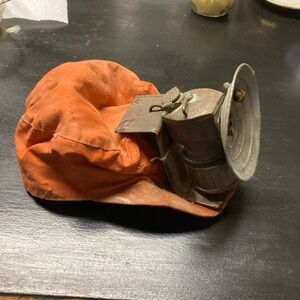 Vintage Mining Lamp with Orange Cloth